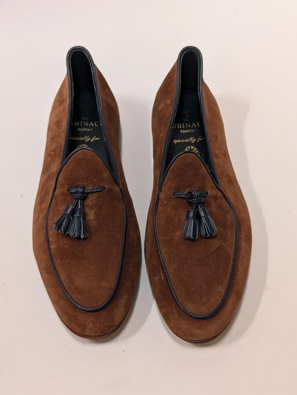 RUBINACCI X Todd Snyder Marphy Tobacco Suede Belgian Shoes Loafers Men's 41/8
